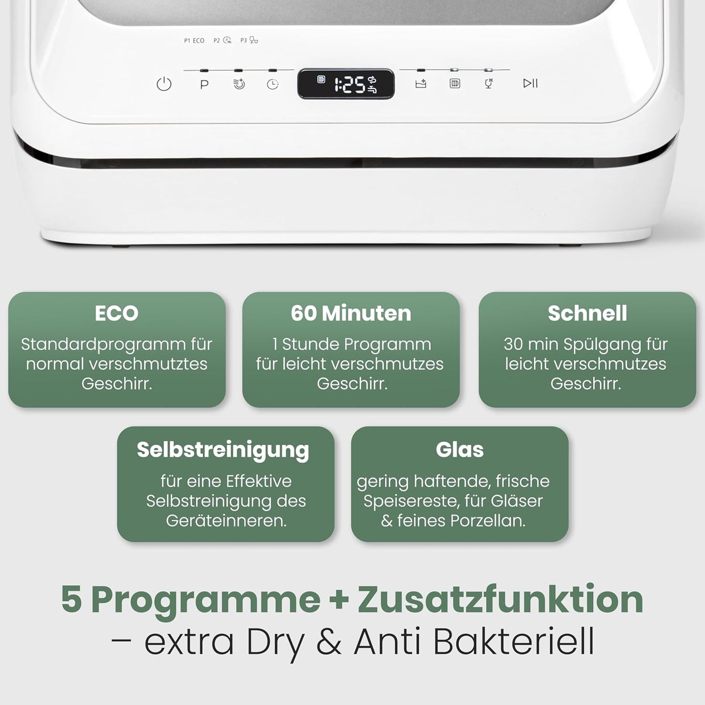Bomann® Tischgeschirrspüler mit 5L Wassertank | ohne Wasseranschluss nutzbar | Mini Geschirrspüler | 5 Programme | Mini Spülmaschine 1-24 h Startvorwahl | Spülmaschine klein Tischspülmaschine TSG 5701