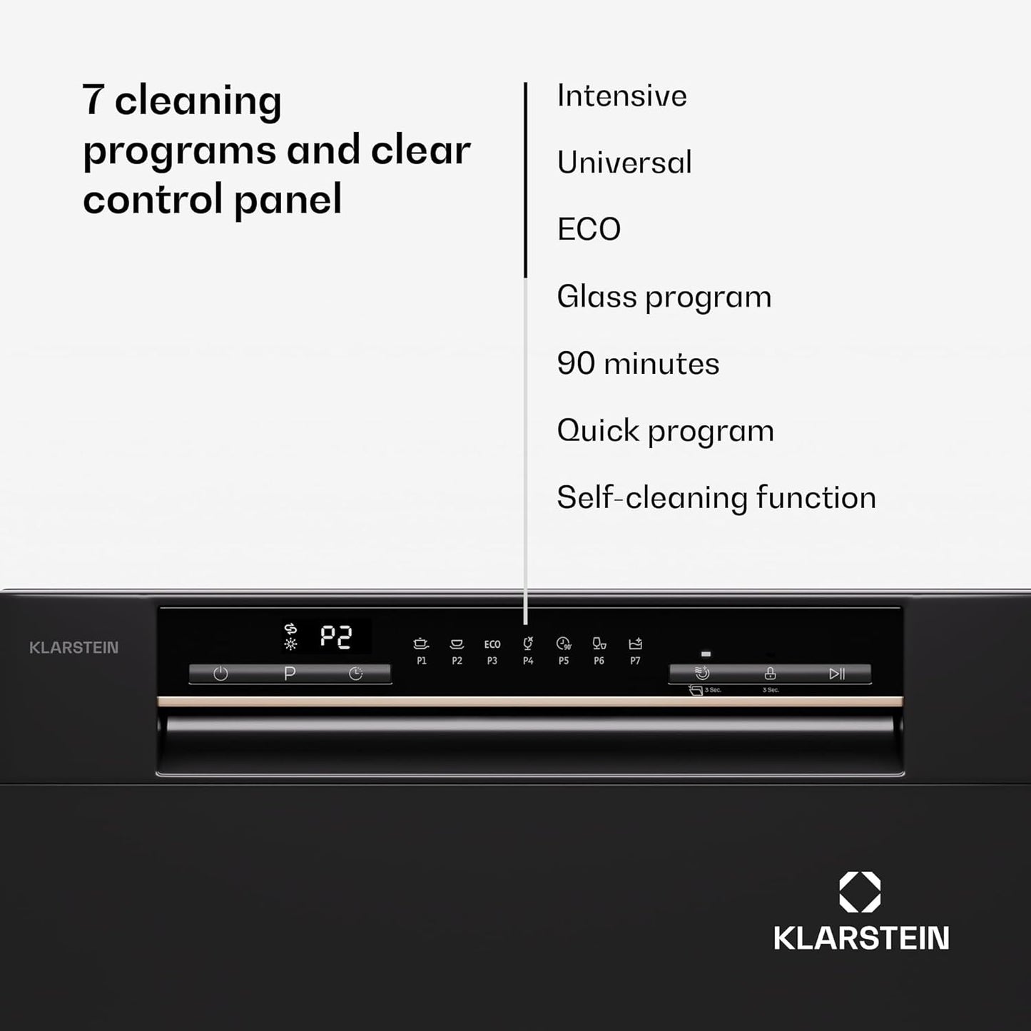 Klarstein  ia 8 - Spülmaschine, Geschirrspüler, Freistehend, Teilintegriert, F, 55 cm breit, 8 Maßgedecke, 6 Programme, Aquastop, silber