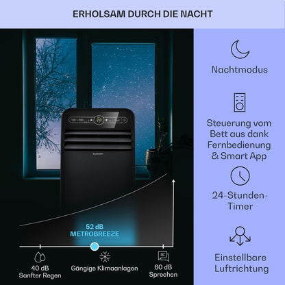 Klarstein Mobile Klimaanlage mit Abluftschlauch, 4-in-1 Klimagerät mit Ventilator, Luftentfeuchter & Nachtmodus, Kleine & Portable Klimaanlage für Wohnung & Büro, Niedriger Verbrauch, 9000 BTU