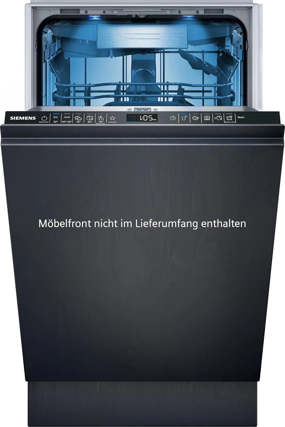 Siemens SR65YX08ME, iQ500 Smarter Geschirrspüler Vollintegriert, 45 cm breit, Besteckschublade, Zeolith, extra leise, aquaStop, automatische Türöffnung nach Programmende, varioSpeed, Innenbeleuchtung