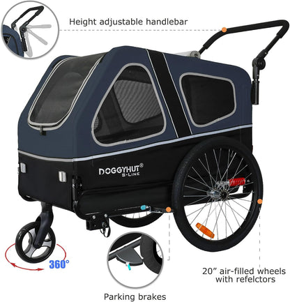 Doggyhut S-Line XL Hundeanhänger & Hundebuggy mit Federung 2 in 1 Hunde Fahrradanhänger Jogger gefedert bis 45 kg