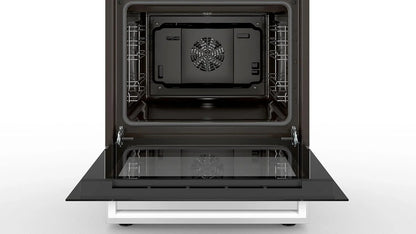 Bosch HKR39C250 Serie 4 Elektro-Standherd, 60 cm breit, EcoClean Direct Reinigungshilfe, 3D Heißluft Backen auf 3 Ebenen, LED-Display-Steuerung, erweiterbare Kochzone für großes Kochgeschirr