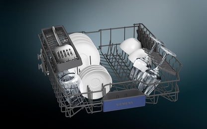 Siemens SN43ES14VE, iQ300 Smarter Geschirrspüler, Unterbau-Spülmaschine mit Besteckschublade, 60 cm, automatische Türöffnung dank autoOpen dry, besonders leise mit iQdrive-Motor, aquaStop, Edelstahl
