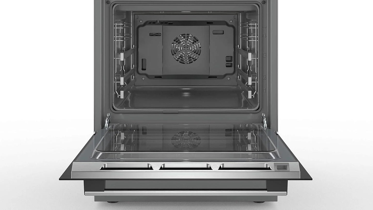 Bosch HKR39C250 Serie 4 Elektro-Standherd, 60 cm breit, EcoClean Direct Reinigungshilfe, 3D Heißluft Backen auf 3 Ebenen, LED-Display-Steuerung, erweiterbare Kochzone für großes Kochgeschirr