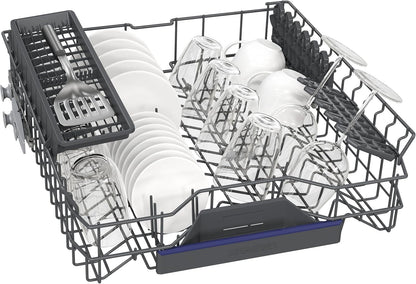 Siemens SN43ES14VE, iQ300 Smarter Geschirrspüler, Unterbau-Spülmaschine mit Besteckschublade, 60 cm, automatische Türöffnung dank autoOpen dry, besonders leise mit iQdrive-Motor, aquaStop, Edelstahl