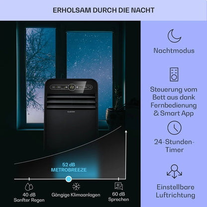 Klarstein Mobile Klimaanlage mit Abluftschlauch, 4-in-1 Klimagerät mit Ventilator, Luftentfeuchter & Nachtmodus, Kleine & Portable Klimaanlage für Wohnung & Büro, Niedriger Verbrauch, 9000 BTU