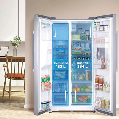 Midea KS-DDX 6.32 WT Side-by-Side Kühl-/Gefrierkombination/ 178,8 cm Hhe/ 254 kWh/Jahr/No Frost/Dual Inverter Compressor/mit 3in1 Wasser-/Eisspender und Wassertank, Dark Inox
