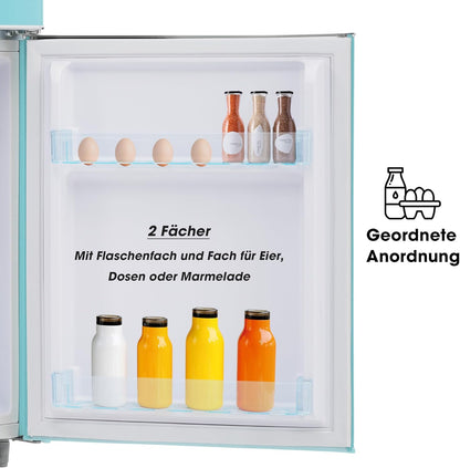Merax Kühlschrank mit Gefrierfach, Kühl-Gefrierkombination, klein Kühlschrank mit 51L und Gefrierschrank 21L, Leise, LED, Glasablagen, Gemüsefach, Türablagen, für Küche, Wohnzimmer, Büro, Schwarz