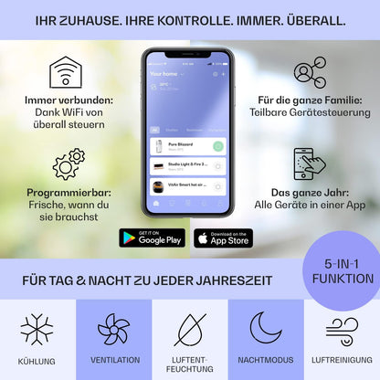 Klarstein Mobile Klimaanlage mit Abluftschlauch, 5-in-1 Klimagerät, Ventilator, Luftentfeuchter, Luftreiniger & Nachtmodus, App-Steuerung, Kleine & Portable für Wohnung & Büro, 12000 BTU