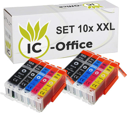 IC-Office TR7650 Farbtintenstrahl Multifunktionsdrucker 4-in-1 (Drucken, Kopieren, Scannen, Faxen, ADF, WLAN, AirPrint) schwarz + 10 XXL Tintenpatronen