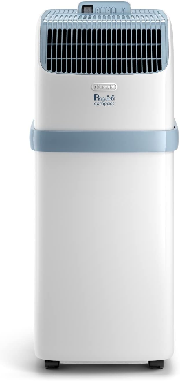 De'Longhi Pinguino PAC EM82, Mobile Klimaanlage für Räume bis zu 80 m³, 9.400 BTU, 2,4 kW, 63 dB, Entfeuchtungsfunktion, Energieklasse A, 24h-Timer, Weiß