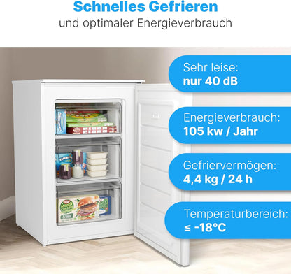 Bomann® Gefrierschrank 87L | Gefrierschrank klein mit Temperaturbereich ≤ -18°C | 3 Schubladen | Tiefkühlschrank mit wechselbarem Türanschlag | Freezer Tiefkühlschrank klein GS 7253 weiß