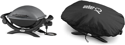 Weber Q1400 Elektrogrill, 43 x 32cm Grillfäche, portabler BBQ Grill, 2-geteilter porzellanemaillierter Guss-Grillrost, Aluminiumguss Deckel & Gehäuse - Dark Grey (52020079)