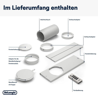 De'Longhi Pinguino PAC EM82, Mobile Klimaanlage für Räume bis zu 80 m³, 9.400 BTU, 2,4 kW, 63 dB, Entfeuchtungsfunktion, Energieklasse A, 24h-Timer, Weiß