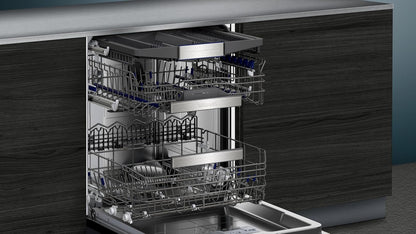Siemens SN43ES14VE, iQ300 Smarter Geschirrspüler, Unterbau-Spülmaschine mit Besteckschublade, 60 cm, automatische Türöffnung dank autoOpen dry, besonders leise mit iQdrive-Motor, aquaStop, Edelstahl