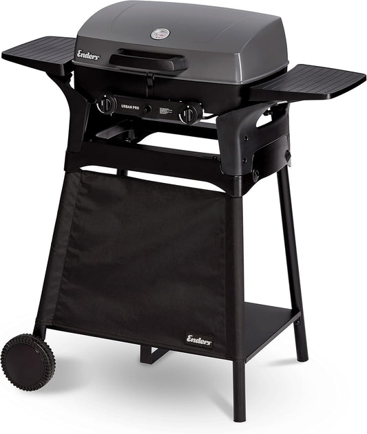 EndersGasgrill Urban II Pro, Tischgrill, Grillen-, Kochen- und Backen Funktion, 2 Brenner Edelstahl, mit Grill-Thermometer, Balkon-, Camping-Grill, Aluguss-Gehäuse, Gusseisen-Rost, #2062