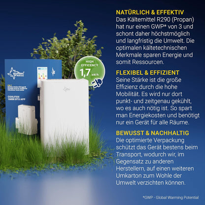 SUNTEC Mobiles Klimagerät Impuls 2.6 Eco R290 – Klimaanlage mobil und leise mit Abluftschlauch – Kühler & Entfeuchter für Räume bis 34 qm – Mobile Kühlung für Wohnung & Büro – 9.000 BTU | 2600 Watt