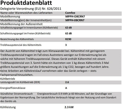 Comfee Mobiles Klimagerät Breezy Cool Pro 2.6,9000 BTU 2,6kW, Kühlen&Ventilieren&Entfeuchten,APP-Steuerung,Raumgröße bis 88m³(33㎡),Mobile Klimaanlage mit Abluftschlauch