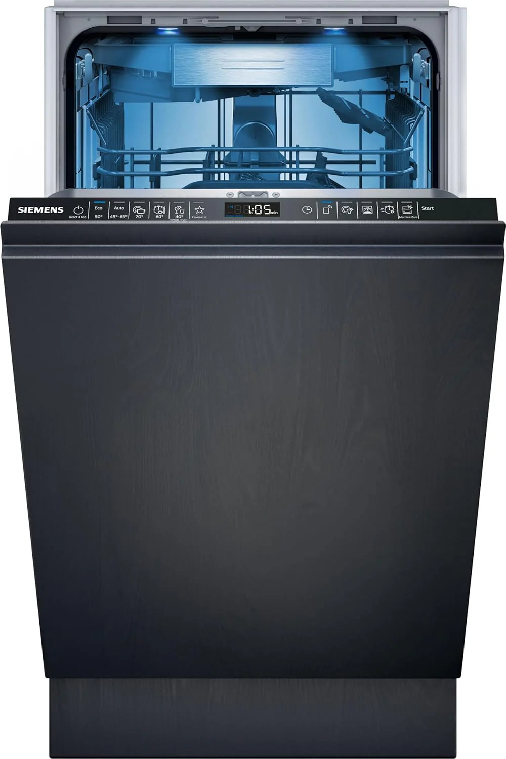 Siemens SR65YX08ME, iQ500 Smarter Geschirrspüler Vollintegriert, 45 cm breit, Besteckschublade, Zeolith, extra leise, aquaStop, automatische Türöffnung nach Programmende, varioSpeed, Innenbeleuchtung