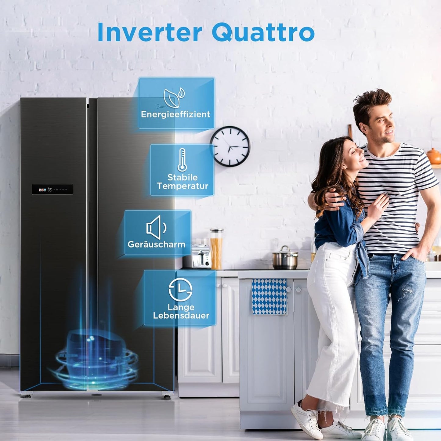 Midea KS-DDX 6.32 WT Side-by-Side Kühl-/Gefrierkombination/ 178,8 cm Hhe/ 254 kWh/Jahr/No Frost/Dual Inverter Compressor/mit 3in1 Wasser-/Eisspender und Wassertank, Dark Inox