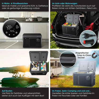 KESSER® Kompressor Kühlbox 2in1 Doppelzone Kühl & Gefrierfach elektrische Gefrierbox mit 2x Kühlakkus & LED-Touch-Bedienung | Kühlschrank Kühlung bis -20 °C für Camping, Auto, Lkw 12/24V 230V