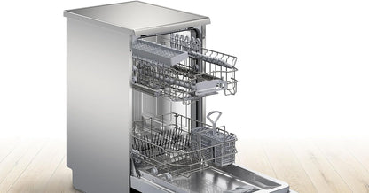 Bosch SPV2IKX10E Serie 2 Smarter Geschirrspüler vollintegriert, 45 cm breit, Besteckkorb, Extra Trocknen auf Knopfdruck, InfoLight roter Lichtpunkt am Boden, AquaStop Schutz gegen Wasserschäden, Weiß