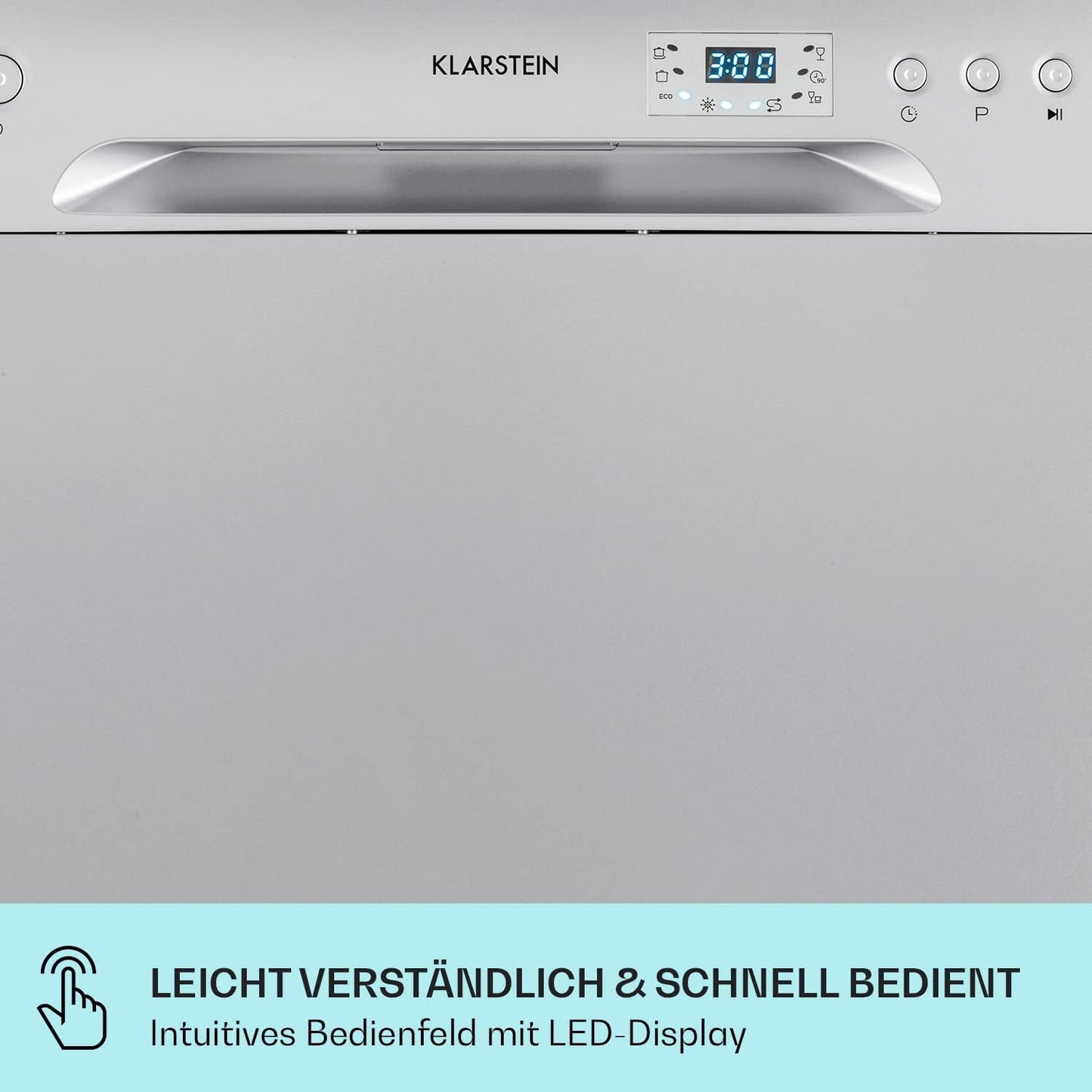 Klarstein  ia 8 - Spülmaschine, Geschirrspüler, Freistehend, Teilintegriert, F, 55 cm breit, 8 Maßgedecke, 6 Programme, Aquastop, silber