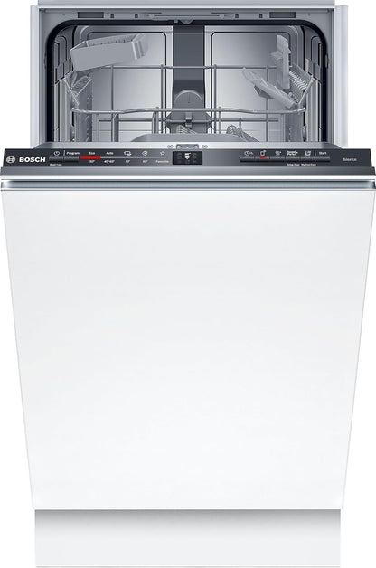 Bosch SPV2IKX10E Serie 2 Smarter Geschirrspüler vollintegriert, 45 cm breit, Besteckkorb, Extra Trocknen auf Knopfdruck, InfoLight roter Lichtpunkt am Boden, AquaStop Schutz gegen Wasserschäden, Weiß