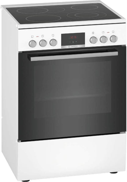 Bosch HKR39C250 Serie 4 Elektro-Standherd, 60 cm breit, EcoClean Direct Reinigungshilfe, 3D Heißluft Backen auf 3 Ebenen, LED-Display-Steuerung, erweiterbare Kochzone für großes Kochgeschirr
