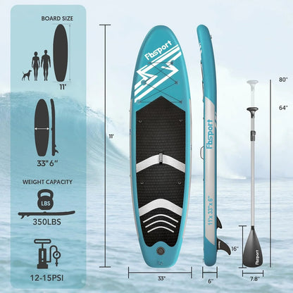 Premium-Stand-Up-Paddle-Board, Yoga-Board mit strapazierfähigem SUP-Zubehör und Tragetasche | Breiter Stand, Surf-Kontrolle, rutschfestes Deck, Leine, Paddel und Pumpe für Jugendliche und Erwachsene