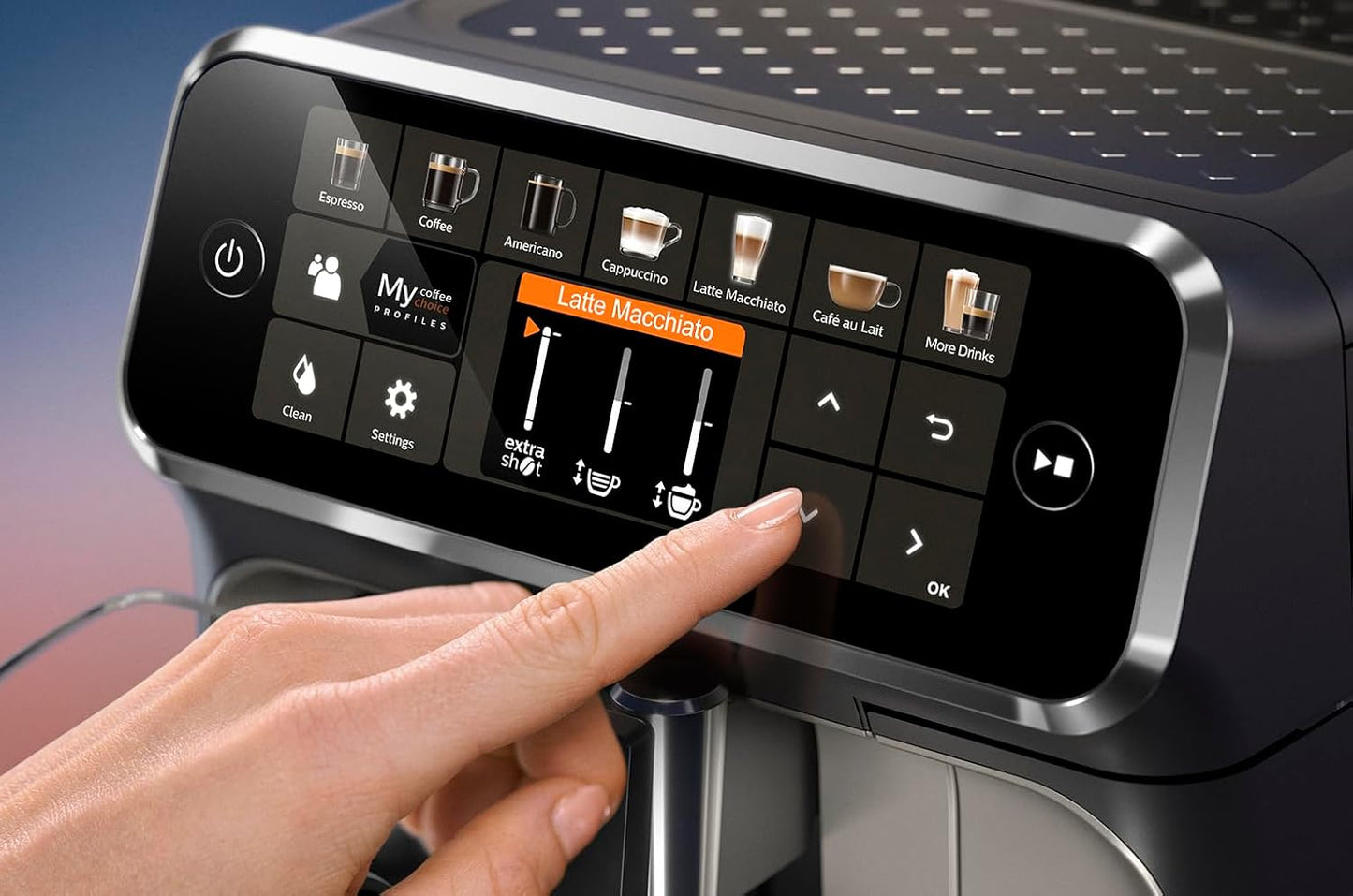 Philips Serie 5400 Kaffeevollautomat – LatteGo Milchsystem, 12 Kaffeespezialitten, Intuitives Display, 4 Benutzerprofile, Chrom (EP5447/90)