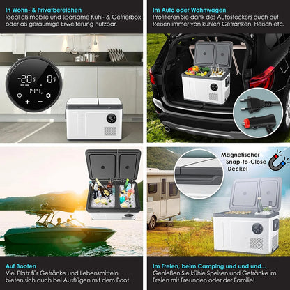 KESSER® Kompressor Kühlbox 2in1 Doppelzone Kühl & Gefrierfach elektrische Gefrierbox mit 2x Kühlakkus & LED-Touch-Bedienung | Kühlschrank Kühlung bis -20 °C für Camping, Auto, Lkw 12/24V 230V