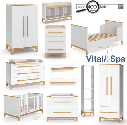 VitaliSpa Wickelkommode Malia, Weiß/Eiche, 133 x 98 cm XL mit 3 Schubladen