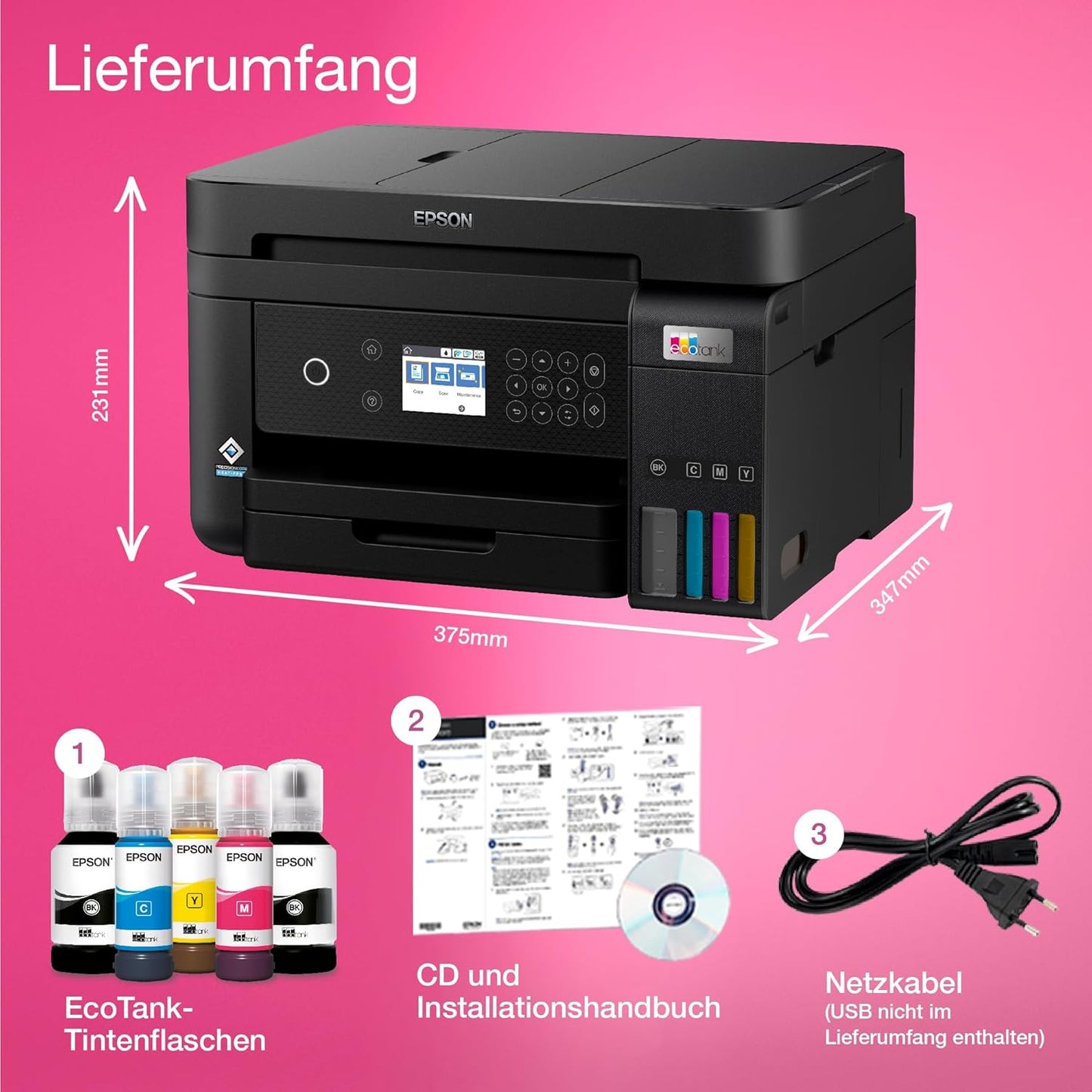 Epson EcoTank ET-4800 A4-Multifunktions-Wi-Fi-Tintentankdrucker, mit einem im Lieferumfang enthaltenen Vorrat an Tinten bis zu 3 Jahren