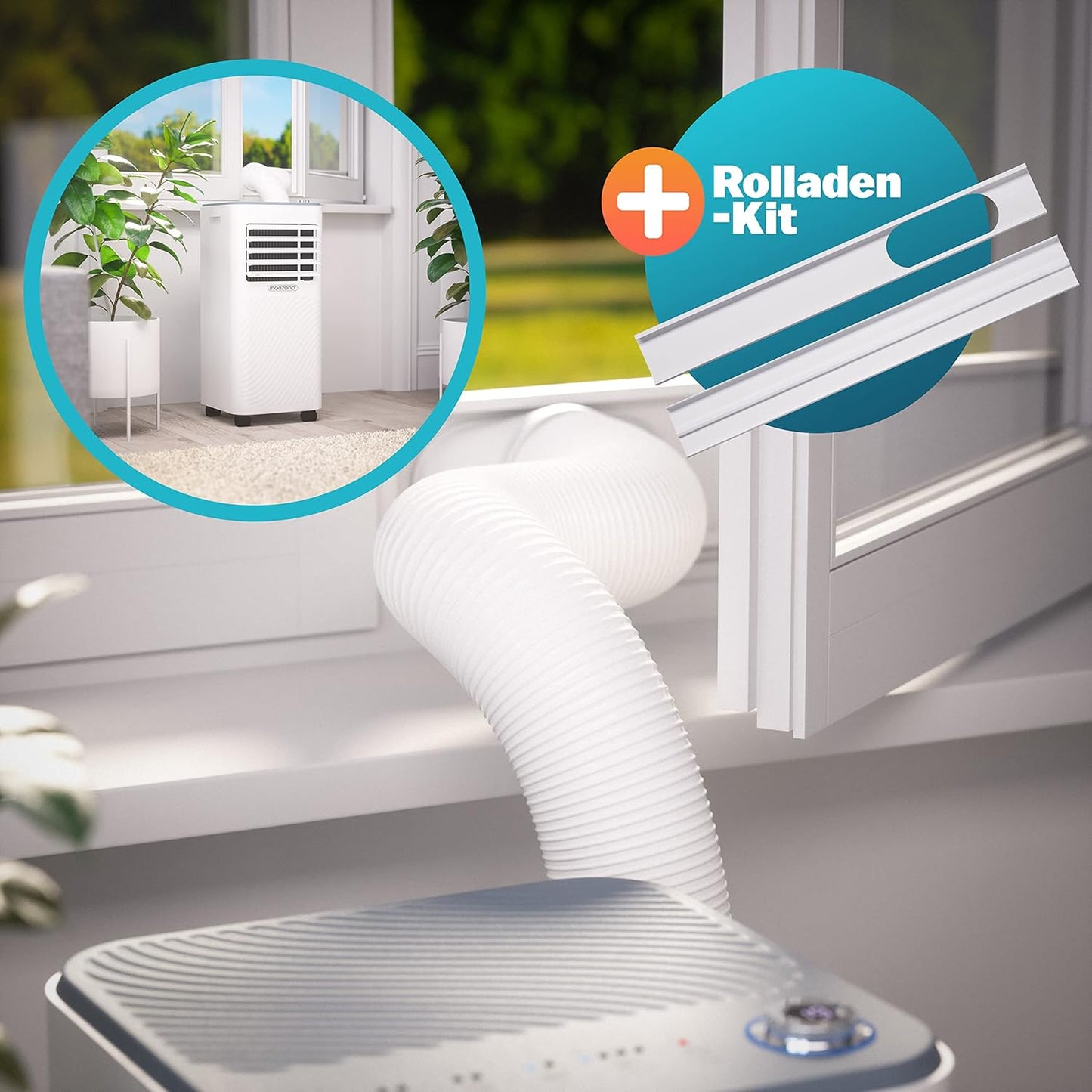 Monzana® lokale Klimaanlage MZKA2000 Mobil Abluftschlauch 7000BTU 3in1 750W 24h Timer 25qm Fernbedienung Luftentfeuchter Rollladenkit Klimagerät