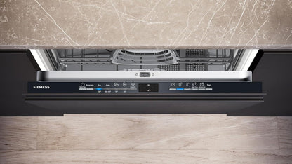 Siemens SN43ES14VE, iQ300 Smarter Geschirrspüler, Unterbau-Spülmaschine mit Besteckschublade, 60 cm, automatische Türöffnung dank autoOpen dry, besonders leise mit iQdrive-Motor, aquaStop, Edelstahl